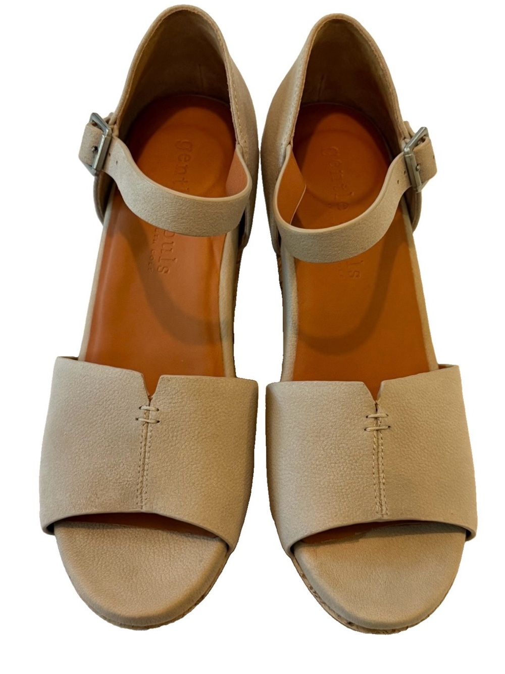 NEW (OTHER) GENTLE SOULS Vera Leather Open-Toe Ankle Strap Wedge Cork Heel